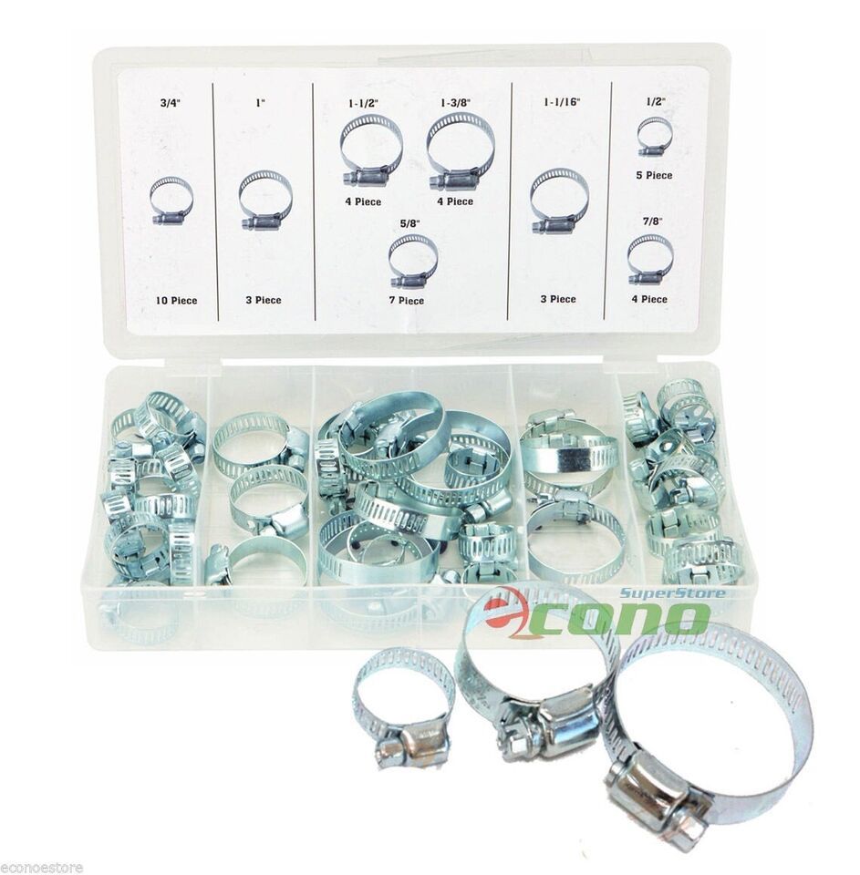 NEW 40 PC STAINLESS METAL STEEL HOSE CLAMPS ASSORTMENT KIT VARIETY HOSE ... - $13.09