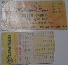 Peter Gabriel 2 Ticket Stubs 2002 Mohegan Sun + Riverfront VG+ Genesis F... - £7.74 GBP