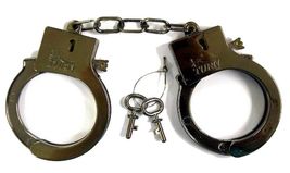 4 PAIR BULK LOT ELECTROPLATED SHINEY GREY PLASTIC HANDCUFFS toy with key... - $6.75