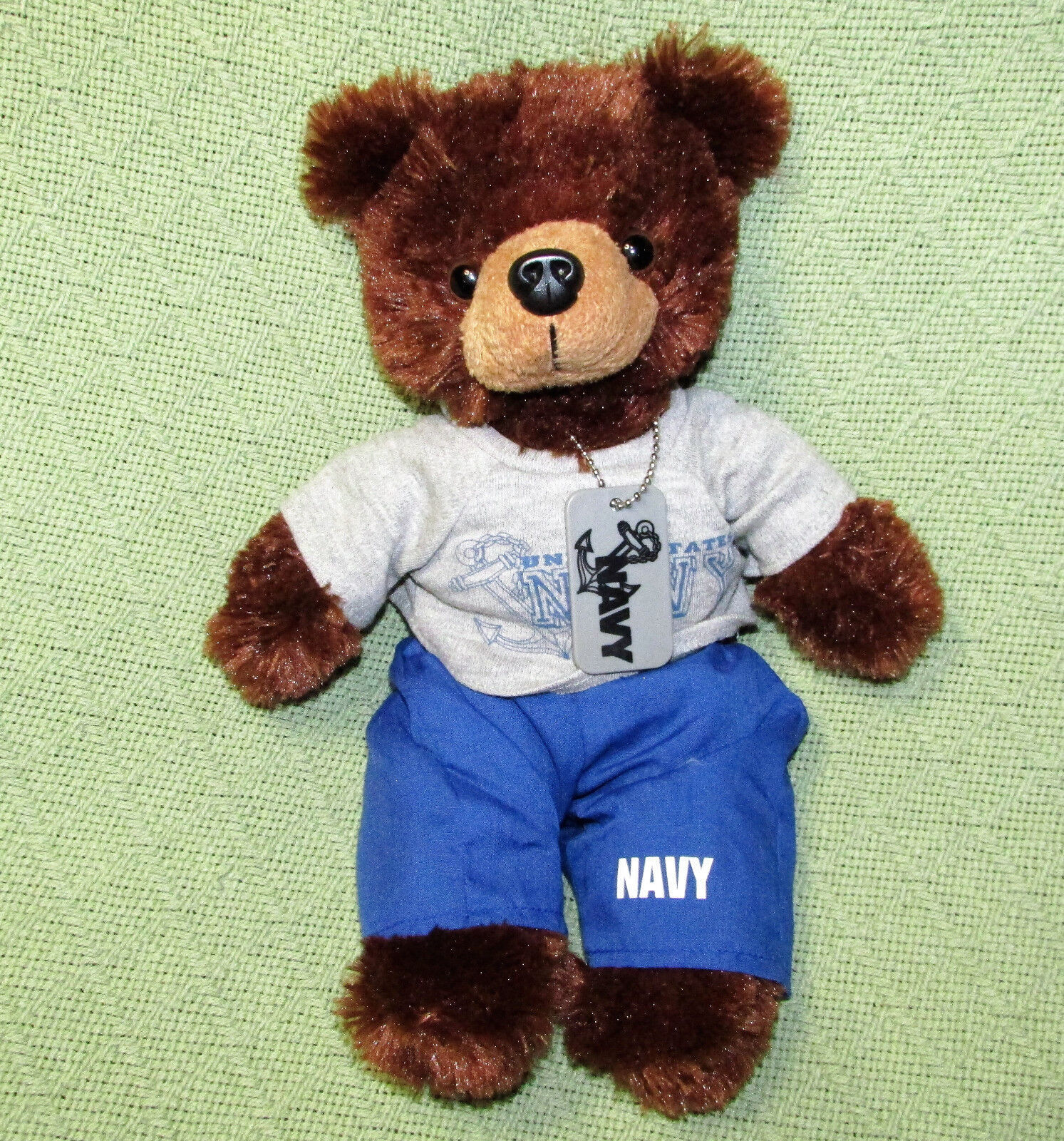 1988 NAVY TEDDY BEAR PLUSH Pur Fection 11" Vintage UNITED STATES MJC WITH TAG - $15.75