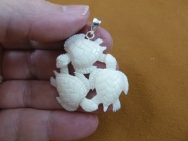 (J-Turtle-43) white SEA TURTLES circle carved aceh bovine bone Pendant Necklace - £18.30 GBP