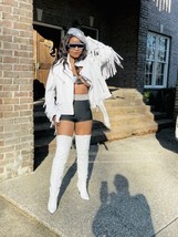 New Designer Nasty Gal Womens White Leather Long Sleeve Biker Jacket Sz M - $593.99