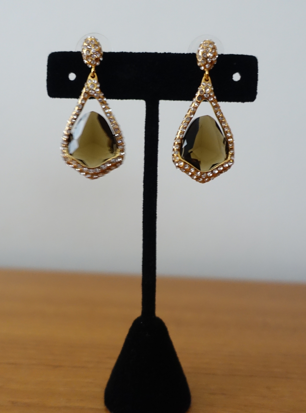 Alexis Bittar crystal Hershey Teardrop Triangle Geometry Gold Drop Earring - $64.99