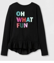 Cat &amp; Jack Holiday Top Girls Size L 10/12) Long Sleeve Sparkle Ruffle Black - £11.10 GBP
