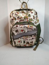 LL Bean Deluxe Bookbag Pack Backpack Camping And Hiking Themed RARE Print Green - £58.57 GBP