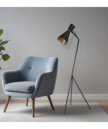58&quot; Black Metal Tripod Floor Lamp With Black And Gold Metal Cone Shade - $291.01