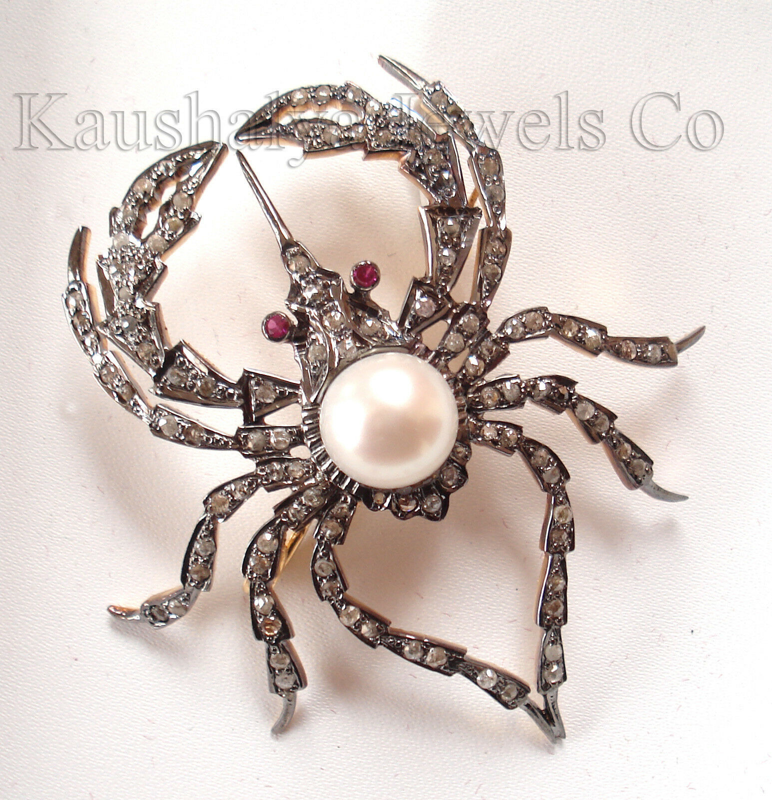 Primary image for Victorian 2.22ct Rose Cut Diamond Ruby Pearl Women’s Brooch Thanks Giving Day