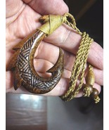 MA-07-D MAORI style FISH HOOK  Koa wood detailed carved PENDANT Jewelry ... - £20.21 GBP