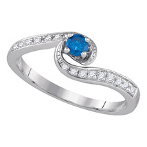 10kt White Gold Womens Round Blue Color Enhanced Diamond Solitaire Ring 1/3 Cttw - £302.95 GBP