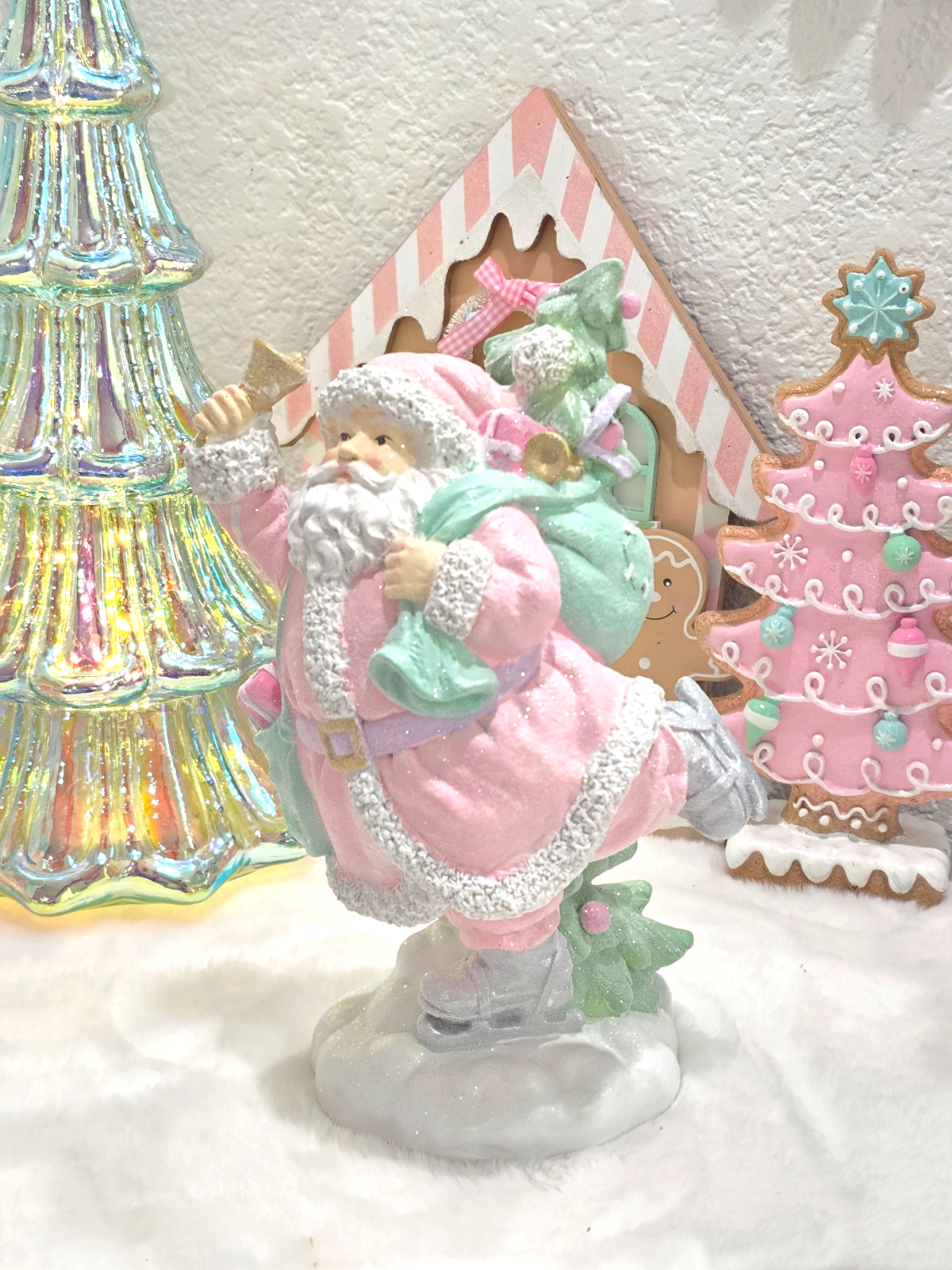 Christmas Pastel Pink Santa Clause Skating Figurine 10.25" NEW Item image 2