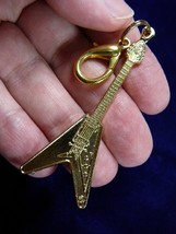 (M-304-D) GIBSON FLYING V Guitar gold CHARM clip phone Jewelry I love guitars - £10.14 GBP