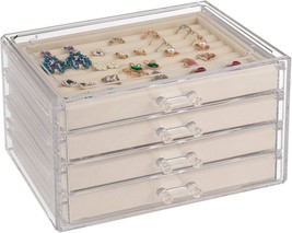 Weiai Acrylic Jewelry Organizer, Clear Jewelry Box With 4 Drawers,, Beige - £34.65 GBP