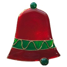 Red Christmas Bell Brooch Vintage Pin Enameled Jewelry Gold Tone 2.75 In... - £11.12 GBP