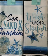 Seaside Beach Dish Towels Seashells with Slogans 15”x25” 2/Pk - £4.74 GBP