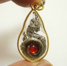 Naga Phaya Nak Snake Red Crystal Pendant Blessed Amulet Lucky Charm Locket Gift - £26.77 GBP