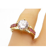 925 Silver - Cubic Zirconia &amp; Pink Topaz Solitaire Accent Ring Sz 7.5 - ... - $43.50 CAD