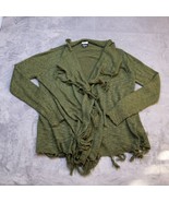 Simply Emma Sweater Womens 1X Green Cardigan Long Sleeve Plus Size Fringe - £24.19 GBP