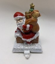 Santa Claus In Chimney Stocking Holder Cast Iron Base with Resin Top Glitter 2lb - £14.94 GBP