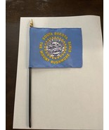 New South Dakota State Mini Desk Flag - Black Wood Stick Gold Top 4” X 6” - $10.90 CAD
