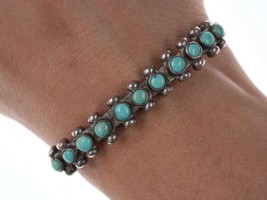 Vintage Native American Sterling/turquoise heavy stamped cuff bracelet u - £194.89 GBP