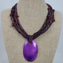 Vintage Casual Career Purple Pendant Necklace 19 Inch Seed Bead - $12.00