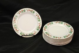 Gibson Everyday Christmas Charm Holly Berry Salad Plates 7.5&quot; Lot of 8 - £22.95 GBP