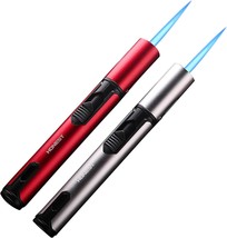 Pen Shape Torch Lighter, Windproof Straight Blue Flame Jet Lighter,, Red+Silver - £18.78 GBP