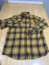George Mens Shirt  L (42-44)  Flannel Yellow Brown Plaid Long Sleeve - $15.36