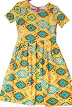 Lularoe Disney Amelia Mickey Minnie Mouse Yellow Aztec Dress With Pockets Sz XL  - £27.87 GBP