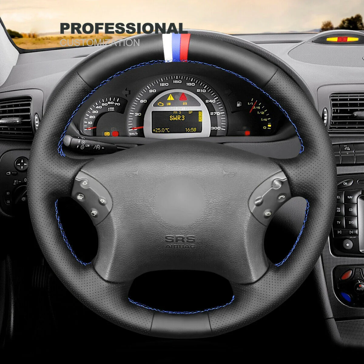 DIY Hand Stitch Leather Steering Wheel Cover For Mercedes Benz C-Class W203 C32 - £60.49 GBP