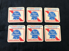 Lot of 6 Pabst Blue Ribbon PBR Cardboard Beer Coasters. Vintage.  3 1/4&quot; - £9.59 GBP