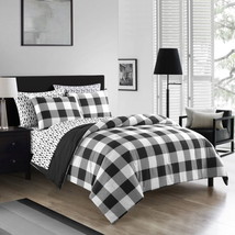 Super Soft 7-Piece Black and White Checkered Bed in a Bag Bedding Set, Q... - £56.07 GBP