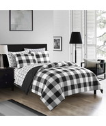 Super Soft 7-Piece Black and White Checkered Bed in a Bag Bedding Set, Q... - $73.04