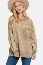 Zenana Exposed Seam Round Neck Dropped Shoulder Sweatshirt - £24.93 GBP