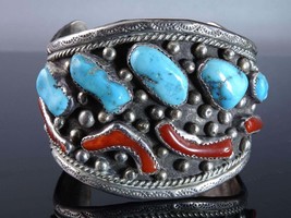 Vintage Foster Yazzie Navajo Sterling Turquoise, Coral Cuff Bracelet - $693.00