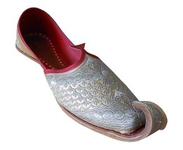 Men Shoes Jutti Wedding Groom Leather Khussa Espadrilles Silver Mojari US 8  - £43.14 GBP