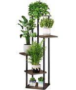 5 Tier Plant Stand Indoor Metal Flower Shelf Corner Tall Black Oak - $63.99