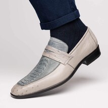 Fangio Men's Dress Shoes Penny Loafer Ostrich Leg Quill Gray image 7