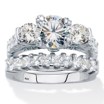 PalmBeach Jewelry Platinum-Plated Sterling Silver CZ Bridal Ring Set - £28.42 GBP