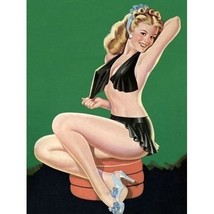 RETRO PIN UP GIRL ART / POSTER SITTING ON SETTEE IN BLACK #118 18X24&quot;  - $185.45 MXN