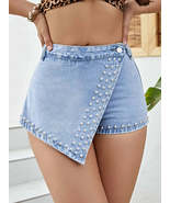Asymmetrical Studded Denim Shorts - $51.53 CAD