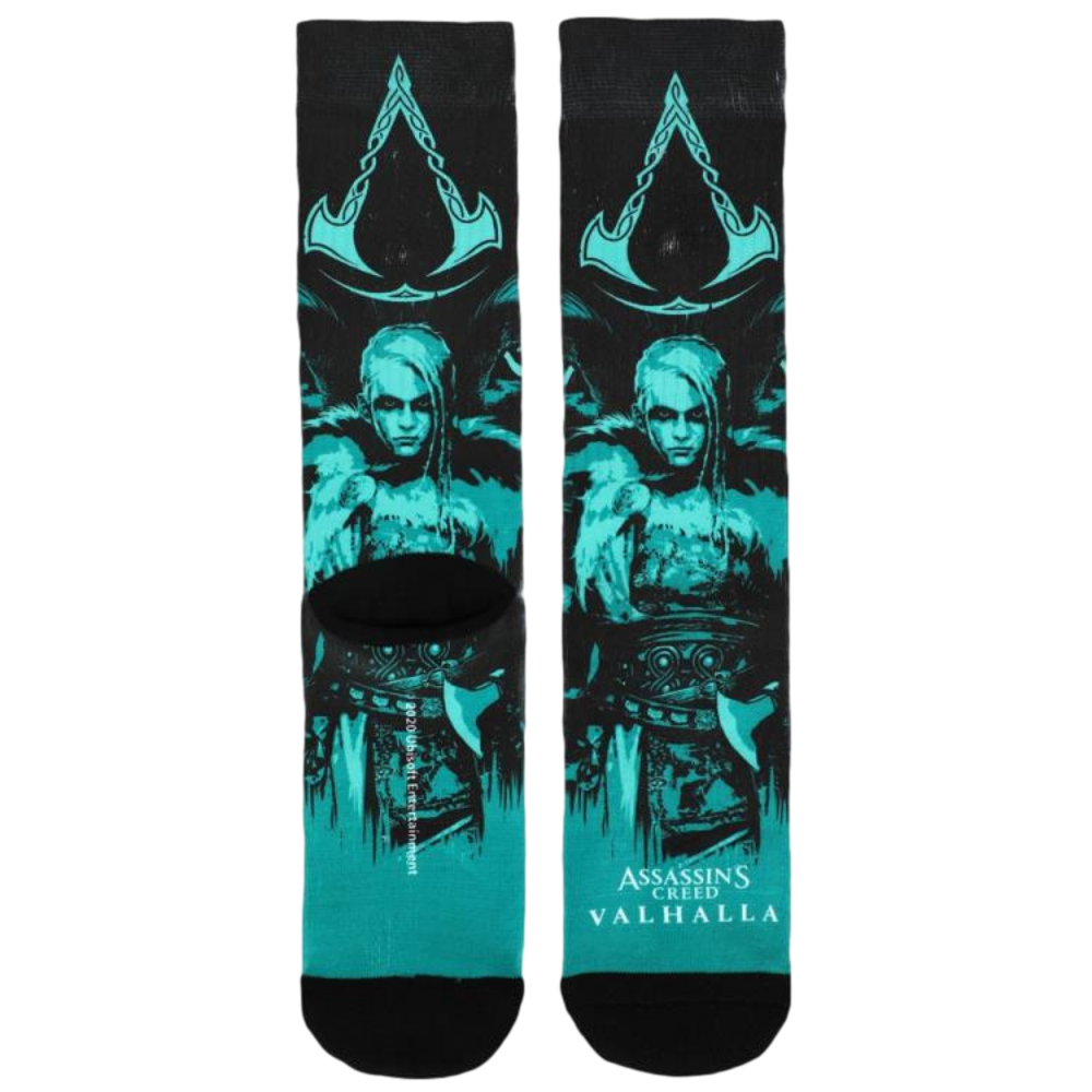 Assassins Creed Valhalla Sublimated All Over Print Novelty Crew Socks 1 Pair NEW - $10.39