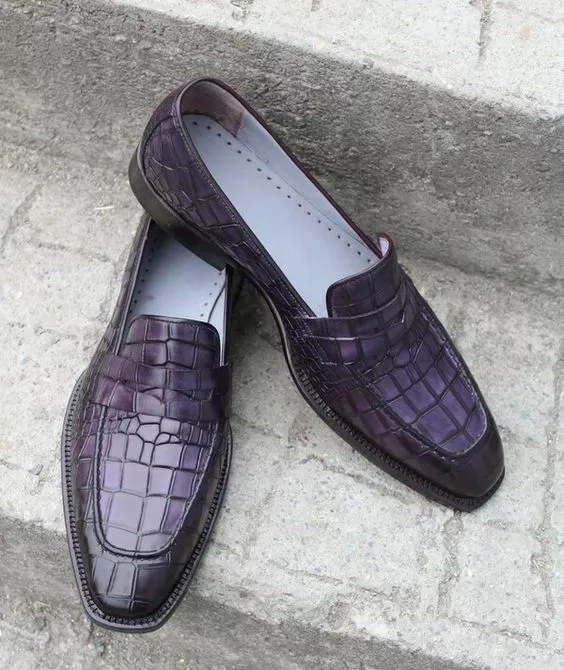 New Purple Crocodile Textured Leather Formal Slip Ons Office Dress Shoes For Men - $179.99