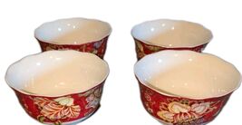 222 Fifth Gabrielle Red Floral Round 6&quot; Bowls Set Of 4 Floral Elegance E... - €21,60 EUR
