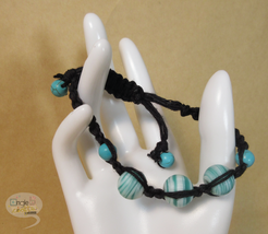 Teal and White Swirl Glass and Turquoise -Howlite Adjustable Macramé bracelet - £8.98 GBP