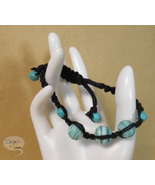 Teal and White Swirl Glass and Turquoise -Howlite Adjustable Macramé bracelet - $11.49