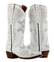 Womens White Wedding Western Cowgirl Boots Bridal Rhinestone Embroidery Snip Toe - £197.83 GBP