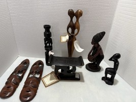 7pc Lot Vintage Wood Carved Male Drummer, African Figurine and mask - $17.33 CAD