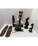 7pc Lot Vintage Wood Carved Male Drummer, African Figurine and mask - €10,57 EUR