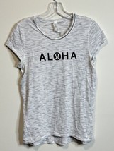 Lululemon Shirt Women&#39;s 6 Gray White Aloha Logo Top Graphic Tee Short Sleeve - $98.99